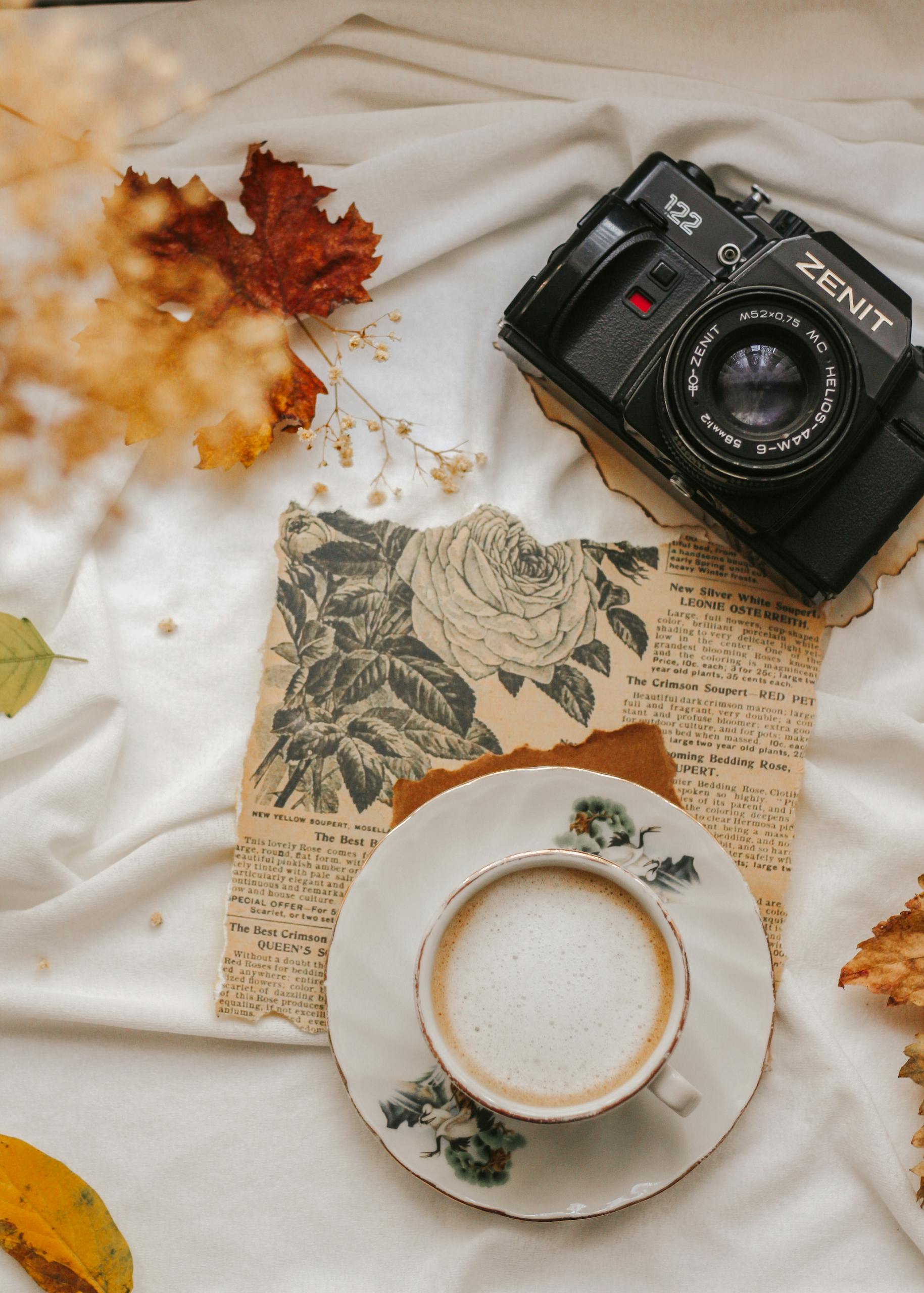 Stylish Still Life with Vintage Camera and Coffee